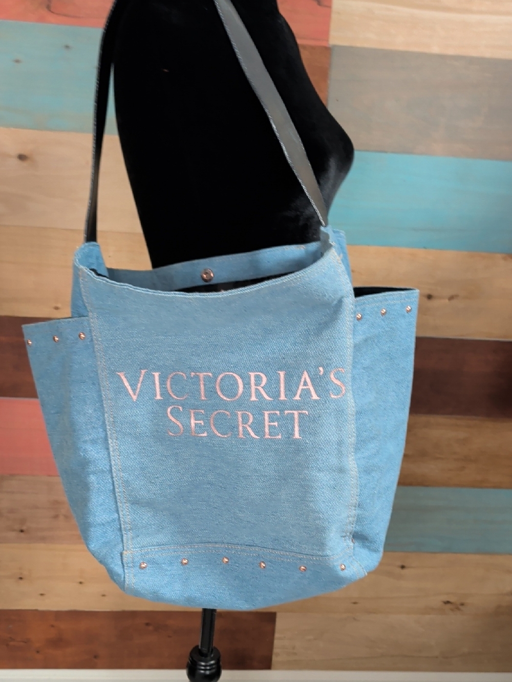Victoria's Secret Light Blue Denim Tote with Pink Logo